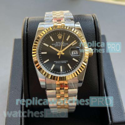 Replica Rolex Datejust 36mm Black Stick Dial 2-Tone Jubilee Watches